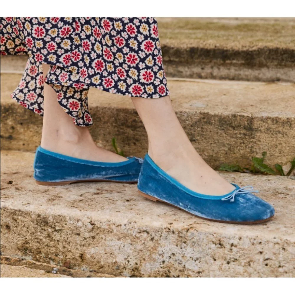 💕DOEN💕 Ballerina Slipper ~ Cerulean Blue Velvet Leather Flats EU 42 US 11 NWT - Picture 4 of 16